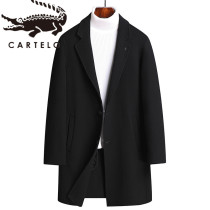 Cartile crocodile long double-sided woolen coat mens suit collar cashmere woolen trench coat youth single-breasted coat