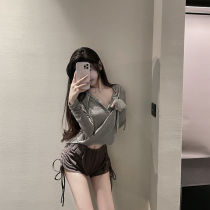 Pure wind hooded top female summer thin hot girl T-shirt shirt long sleeve sunscreen thin casual split heart machine sexy