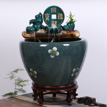 Jingdezhen ceramic fish tank Household running water fountain Extra large fish farming basin Lotus koi tank living room floor decoration