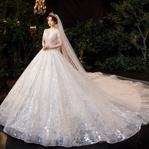 Main wedding dress classic new bride temperament Starry Sky tail small man long sleeve pregnant woman size slim luxury 2021