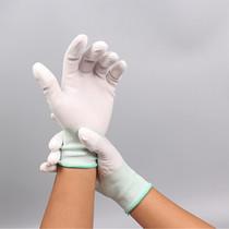  Anti-static white line gloves Labor insurance non-slip wear-resistant glue hanging glue Nylon yarn PU electronic factory work protection