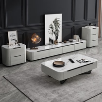 Italian minimalist rock plate coffee table TV cabinet combination Post-modern simple small apartment living room light luxury marble floor cabinet