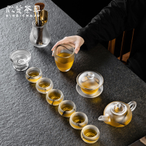 Shin porcelain light luxury white jade glass kung fu tea set home high-end glass office meeting guests make teapot teacups