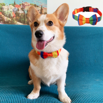 Pet rainbow bow collar dog bow tie Koki Gold Mao Teddy small medium and large dog accessories can be hung traction