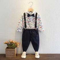  Boys dress suit Autumn baby handsome shirt Boys bib three-piece suit flower girl clothes Childrens autumn clothes