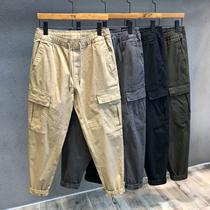 Overalls mens leg pants sports Harlan casual ankle-length pants retro twill cotton pants wear work autumn and summer