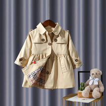 Korean girls windbreaker jacket spring and autumn 2021 new childrens virgin baby western style fashionable mid-length British style