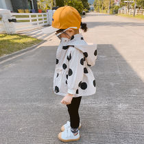 2021 Autumn New Korean childrens clothing childrens long foreign style wave point coat girl loose waist windbreaker tide