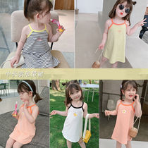 2021 summer new suspender dress childrens clothing small and medium childrens thin swimsuit dress girls sweet striped skirt