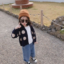 2021 autumn dress new childrens sweater coat female girl wild baby small children knitting smiling face cardigan