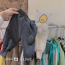 2021 Winter Dress Foreign Style Girls Korean Smiley Pants Children's Cashmere Pants Plush Casual Pants Harlan Pants Warm