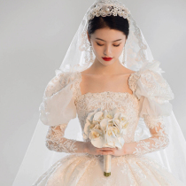 French light wedding dress 2021 new bride main yarn Hepburn Palace wind long sleeve trailing small Man senior sense Winter