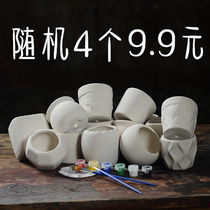 diy graffiti creative ceramic children hand-painted color white mold hole flower pot childrens painting white embryo