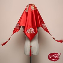 New red hijab wedding hijab bride Chinese embroidery red classical wedding Xiuhe service hijab hiker tassel