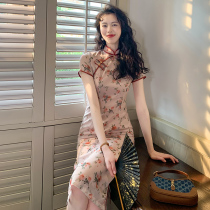 Improved cheongsam 2021 new summer young models elegant retro girly dress temperament floral long section