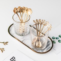 Golden coffee spoon Dessert Nordic style exquisite Japanese stainless steel small spoon Small mini fork ins wind