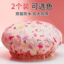 Double-layer shower cap waterproof bath cap summer womens bath headgear hair hat cute thickened childrens girls