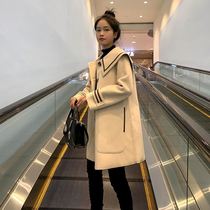 Navy collar coat long female 2021 New Korean version of college style small man single-breasted a-shaped wool jacket