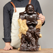 Ebony wood carving Maitreya Buddha ornaments Wood root carving big belly laughing Buddha ingot Jing Xia fortune creative decorations