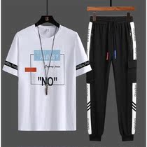 Summer youth short-sleeved T-shirt suit mens trend handsome Big Boy 12-18 junior high school students sports two-piece set
