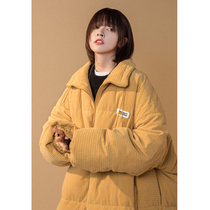 Milk yellow corduroy cotton coat women winter ins retro Port wind cotton suit 2021 new student slim coat