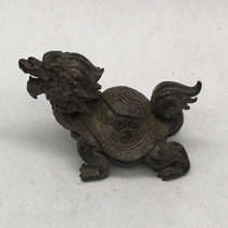 Ancient play miscellaneous retro bronze ware solid dragon head tortoise small swing piece handlebar piece tabletop process pendulum piece