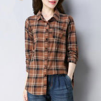 Cotton autumn plaid shirt women long sleeve 2021 New Korean version large loose middle-aged mother Top Female