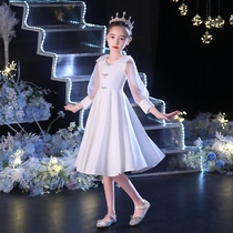 Princess dress girl summer dress high-end childrens piano performance host catwalk temperament white short foreign style