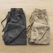New tooling pants men's washed casual pants patch bag elastic waist slim leggings stretch sports pants trend
