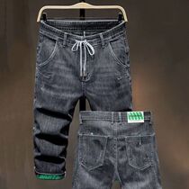 Three-point jeans mens Korean version of small feet slim-fit seven-point pants trend thin mid-length pants stretch five-point shorts breeches