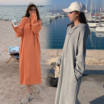 Pregnant women autumn dress late pregnancy 2021 New loose long sleeve Net red hooded pregnant women sweater Spring and Autumn Long