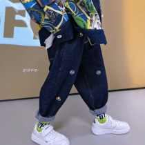 Tide brand childrens clothing boys jeans 2021 Spring and Autumn new small children embroidery foreign style fashionable loose casual pants
