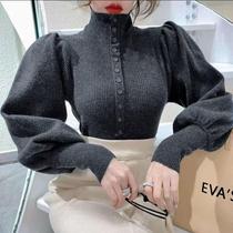 New Korean solid color coat thick sweater 2021 autumn winter base shirt Women bubble sleeve knit tide