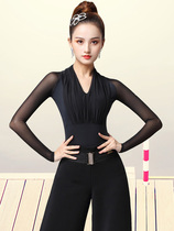  Belansen Madan Boro Latin dance one-piece gymnastics suit womens V-neck long-sleeved practice suit spring modern dance black