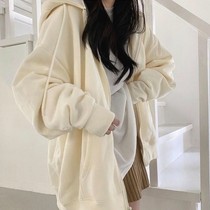 Milk yellow hooded cardigan jacket women 2021 autumn and winter Korean version plus velvet padded sweatshirt female student casual top