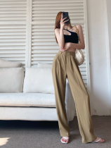  Khaki suit pants womens tall high waist pleated drape loose thin ice silk mopping wide leg pants extended summer