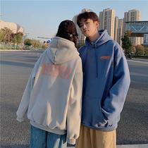 2021 Couple wear autumn and winter plus velvet sweater Korean version of loose bf lazy wind student ins Super fire coat