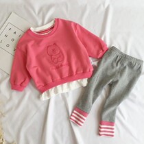 Girls Autumn New 2 foreign style long sleeve sports childrens sweater two-piece little girl 3-year-old baby Autumn suit