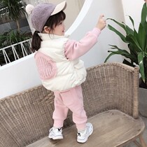 Girls three-piece set 2019 New plus velvet padded set female baby Autumn Winter dress Foreign color Net red small childrens sports