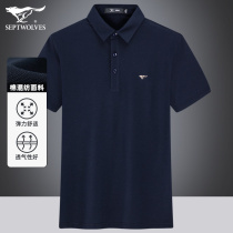 Seven wolves short sleeves T-shirt mens summer new business casual minimalist texture men loose ice silk polo polo