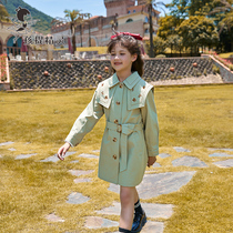 Girls windbreaker in length 2021 new autumn childrens foreign style fashion big lapel Korean waist coat spring and autumn