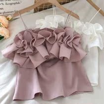 Strapless ruffle side collar sling female Summer 2020 new Korean version of temperament sweet age solid color coat tide