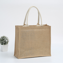 MUJI linen shopping tote bag large capacity jute retro bag custom green shopping bag linen gift bag