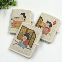Retro fabric short wallet girls printing fashion cotton and linen wallet multi-function card bag hand-held bag banknote clip
