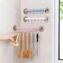 6 with adhesive hook No trace-free punch kitchen bathroom adhesive plastic clothes hook strong wall six row hooks
