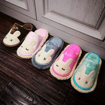 Sliding slippers 2021 new cartoon rabbit plus velvet thickened winter lazy people mop floor sweeping shoes Velvet Bottom