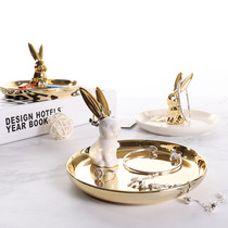 Nordic ceramic jewelry display stand tray golden rabbit storage plate shooting props bedroom trinkets ornaments