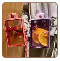 Net red water Cup strap square summer portable cup children cute fairy plastic ins Wind crossbody sports kettle