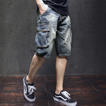 Loose Denim Shorts Men 2022 New Big Code Summer Leisure Overalls Hole Tide 50% Umbrella Soldier Pants