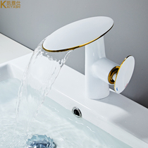 Creative Waterfall Type Face Basin Tap Hot And Cold Light Lavish Minimalist White Bath Room Cabinet Handwashing Pool Full Copper Washbasin Tap